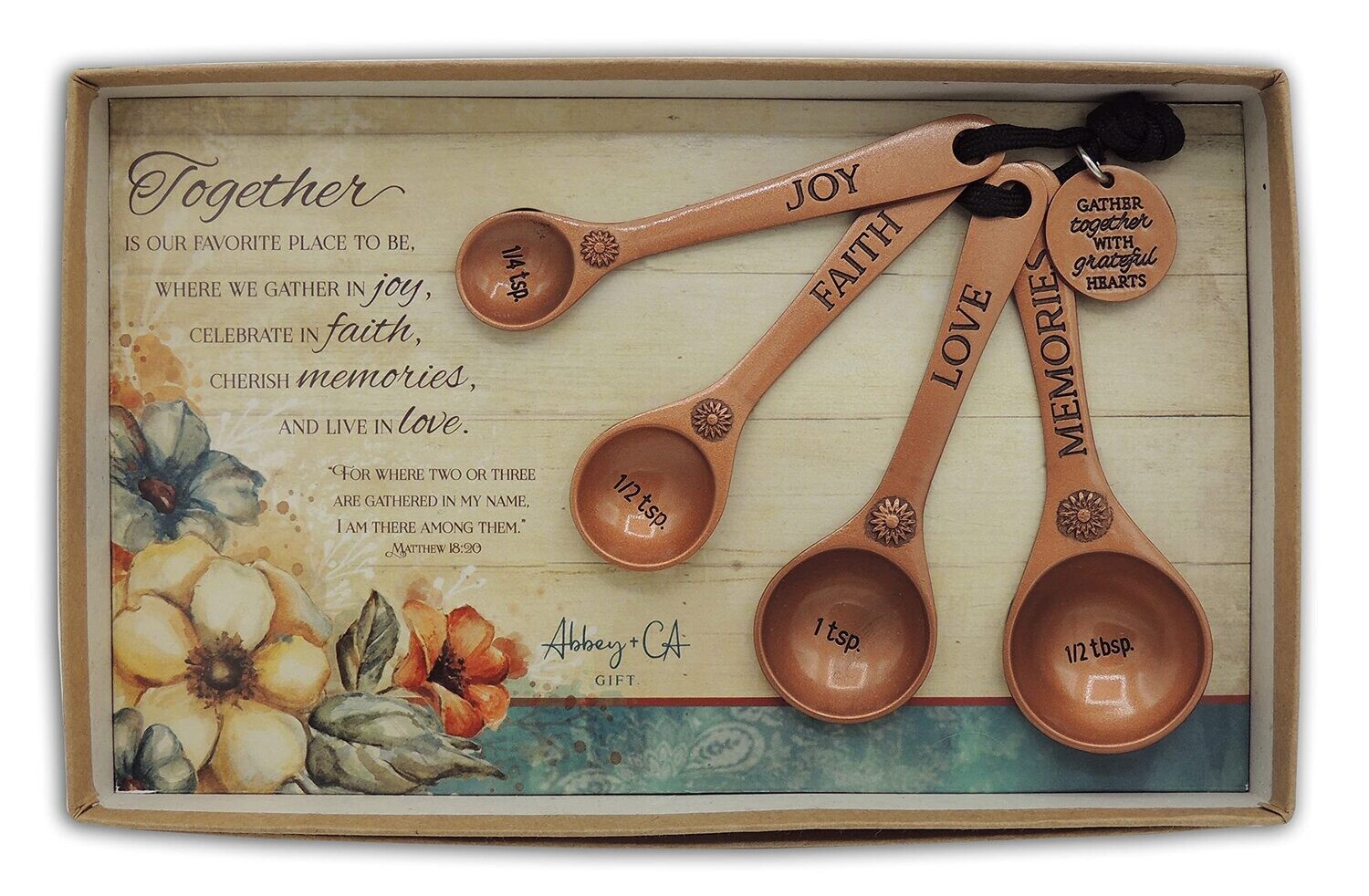 Cathedral Art Abbey &amp; CA Gift Copper Gather Together Measure Spoon Set of 4, 4"x2.25"x1.5", Multi