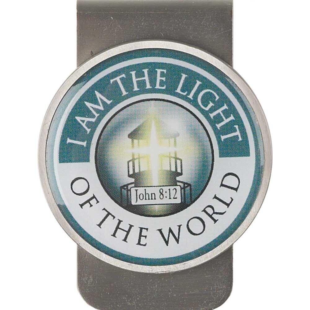 I AM Light of World Pewter Metal Mens Money Clip Holder
