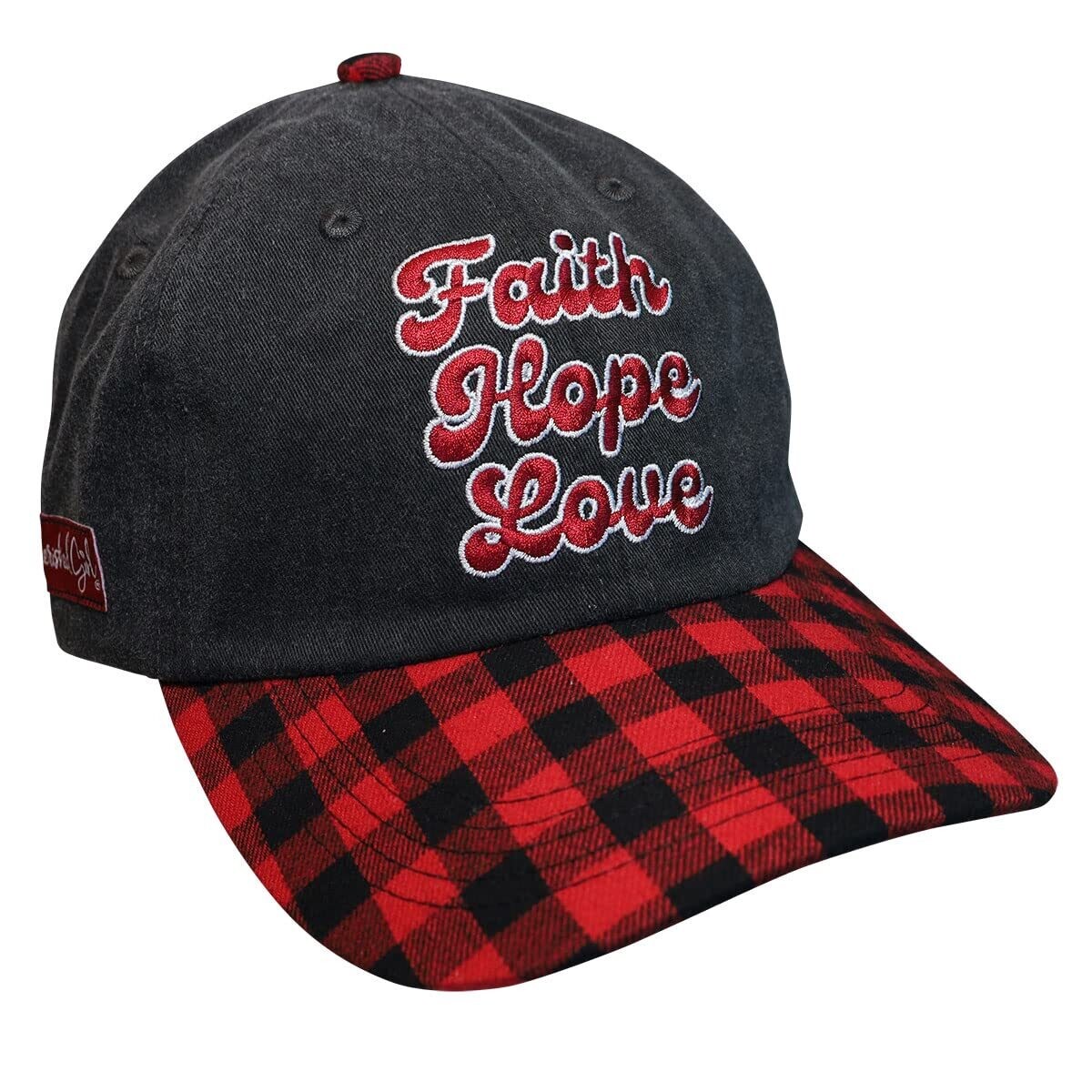 Kerusso CGC3950 Faith Hope Love Buffalo Plaid Womens One Size Fits Most Womens Baseball Cap, Black/Red Plaid