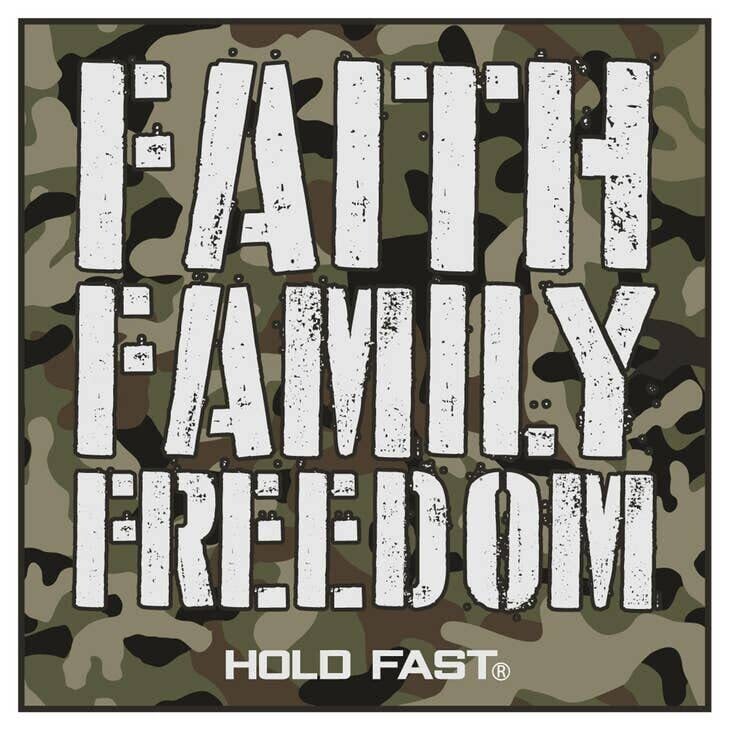 Hold Fast Faith Family Freedom Camo Sticker