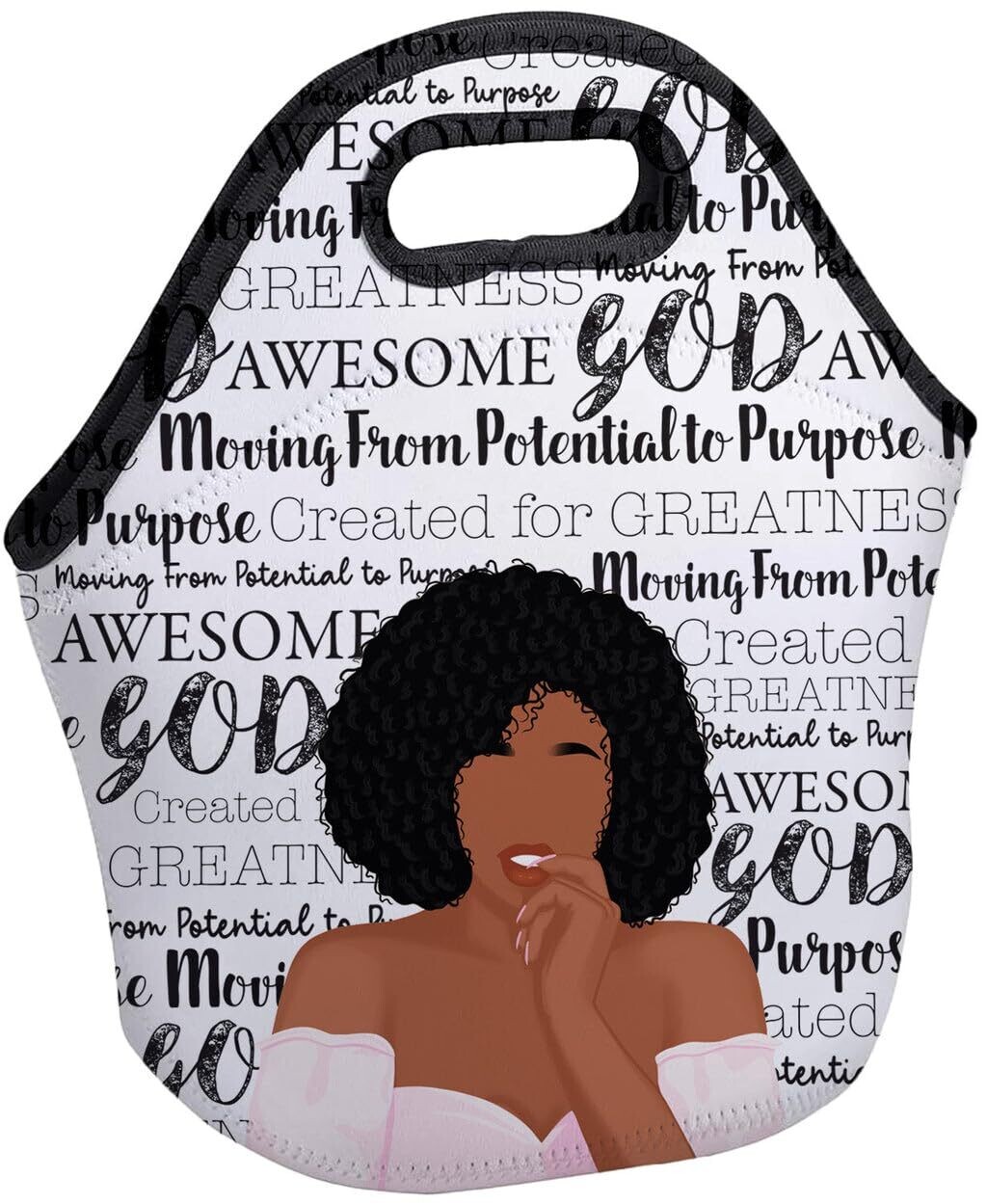 African American Expressions - Potential to Purpose Neoprene Insulated Reusable Lunch Bag, Lightweight