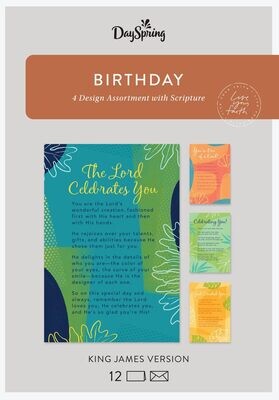 DaySpring - Celebrating You Birthday- King James Version - 12 Geometric Botanical Boxed Cards &amp; Envelopes