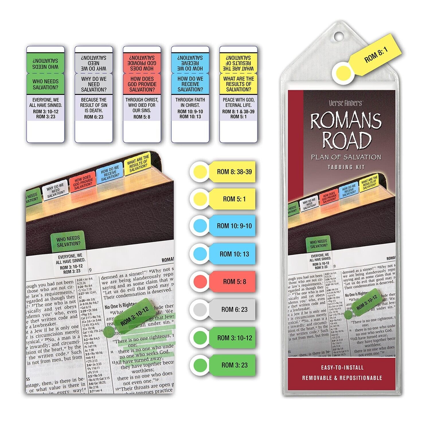 Romans Road Verse Finder Bible Tabs with Removable Verse Markers for Specific Scriptures
