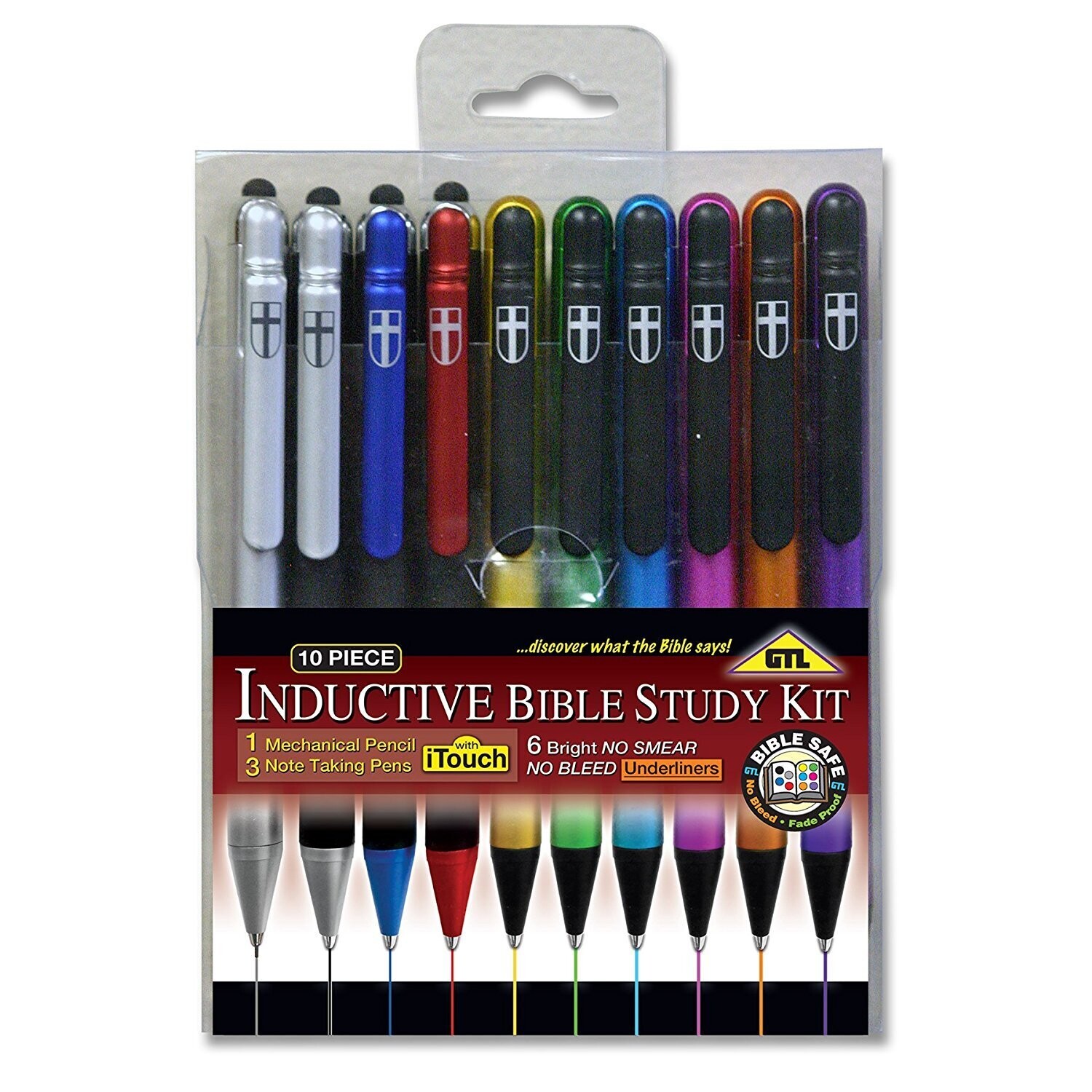 10 Piece Inductive Bible Study Pen/Pencil Set | No Smearing or Fading | Cross Imprint | No Bleed Pigmented Ink