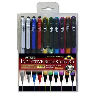 10 Piece Inductive Bible Study Pen/Pencil Set | No Smearing or Fading | Cross Imprint | No Bleed Pigmented Ink