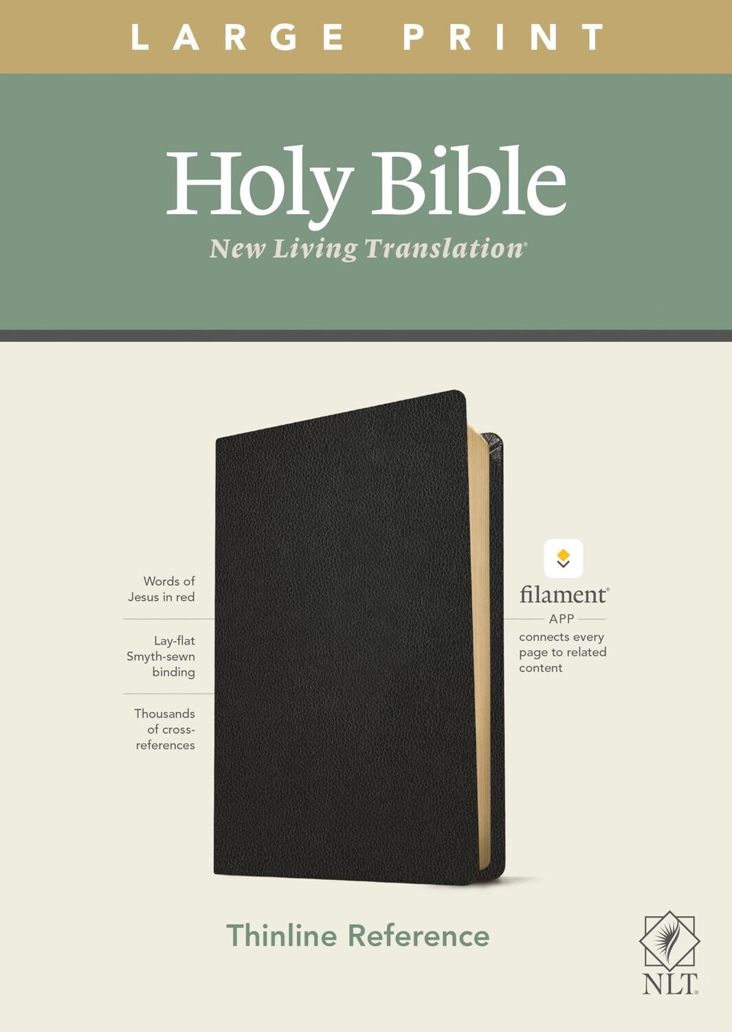 NLT Large Print Thinline Reference Holy Bible (Red Letter, Genuine Leather, Black)