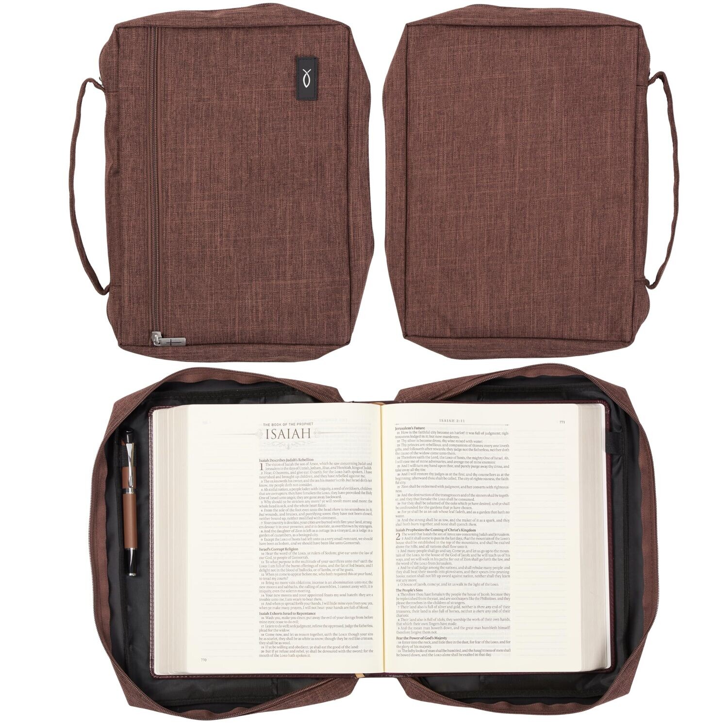 CAG Polyester Value Bible Cover for Men &amp; Women w/Jesus Fish Patch, Brown, Large