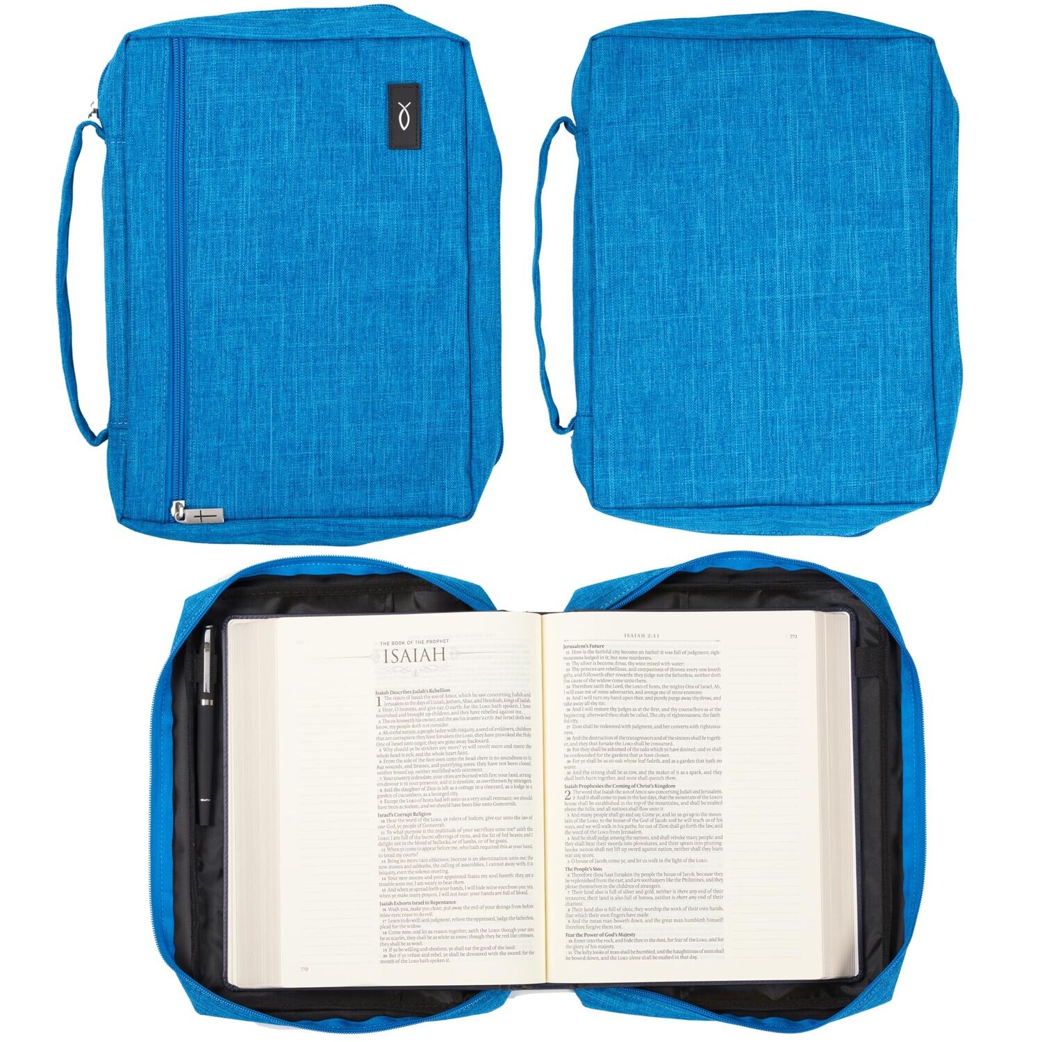 CAG Polyester Value Bible Cover for Men &amp; Women w/Jesus Fish Patch, Blue, Extra Large
