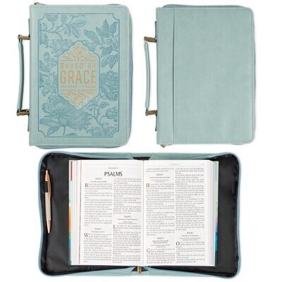 CAG Fashion Vegan Leather Bible Cover for Women: Saved by Grace - Teal, Large