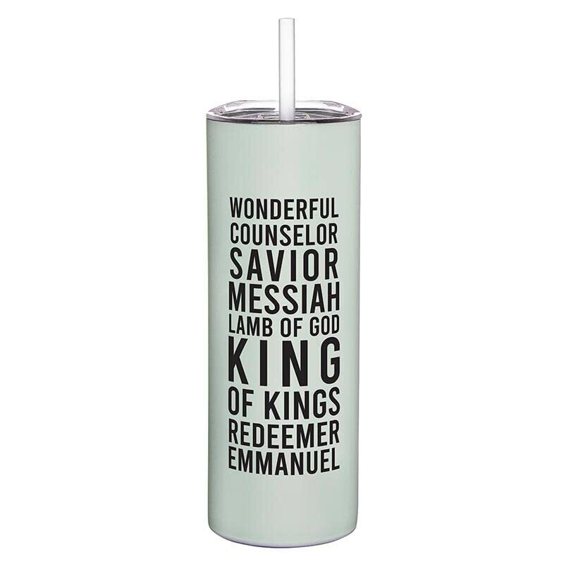 Stainless Steel Slim Insulated Drink Holder with Lid and Straw Beverage Tumbler by Faithworks, 20-Ounce