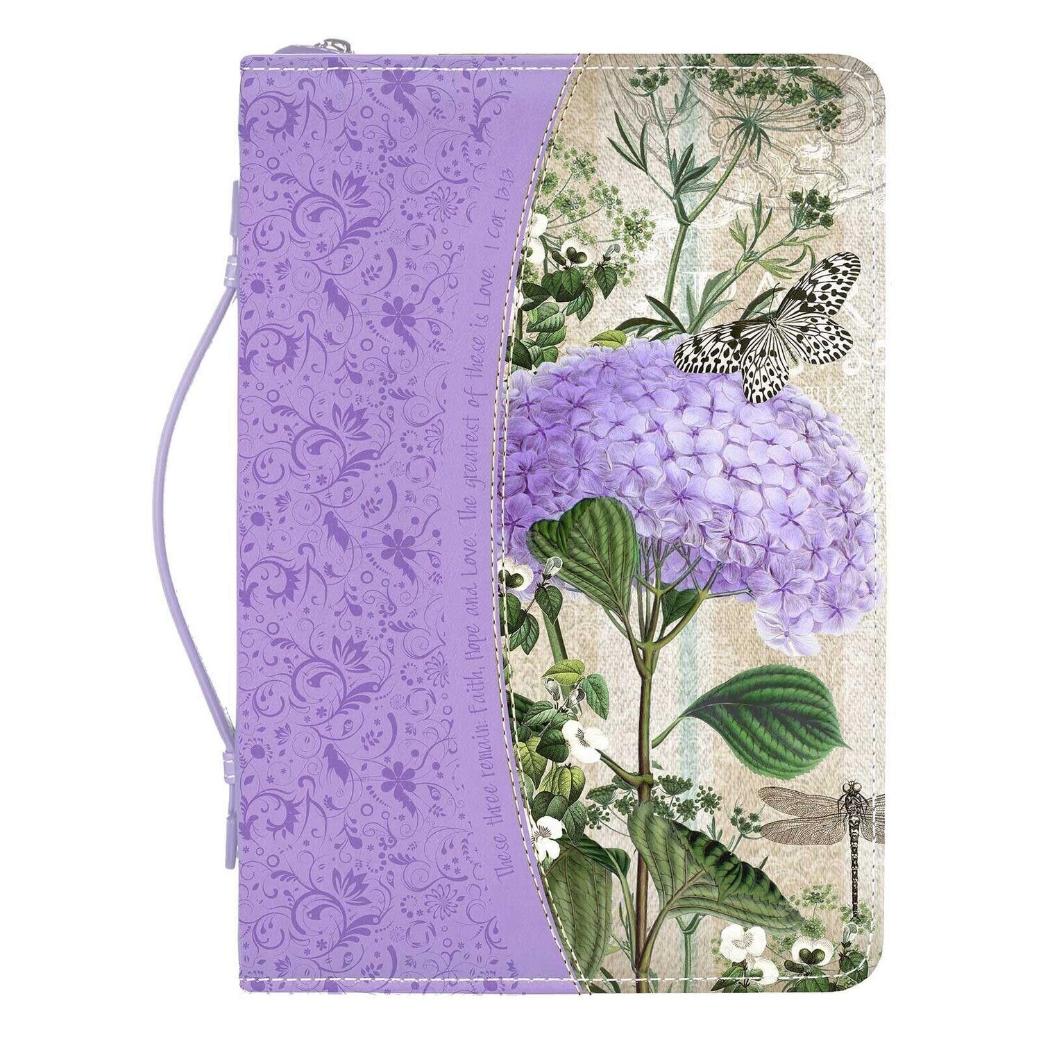 Faith Hope Love Hydrangea Floral Purple Large Faux Leather Bible Cover