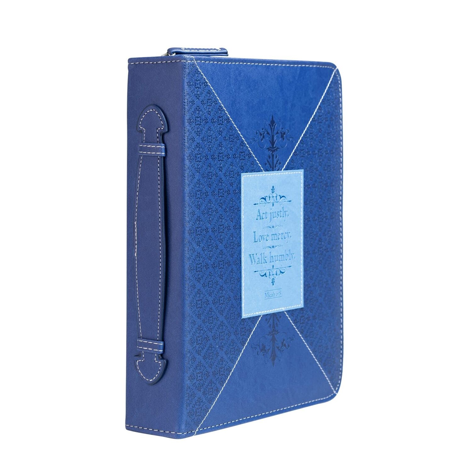 Act Justly Love Mercy Walk Wrap Patch Blue Large Faux Leather Bible Cover