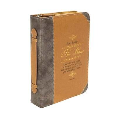 Large Bible Cover - Brown &amp; Gold For I Know The Plans - Jeremiah 29:11