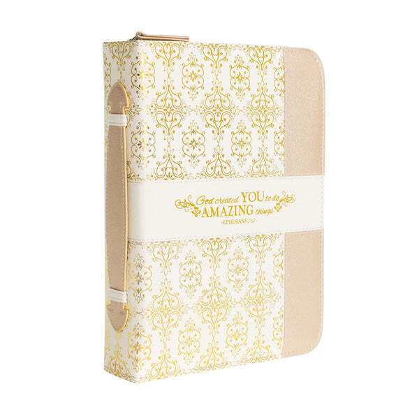 Divine Details: Bible Cover - Cream &amp; Gold Amazing You - Ephesians 2:10 (Medium)