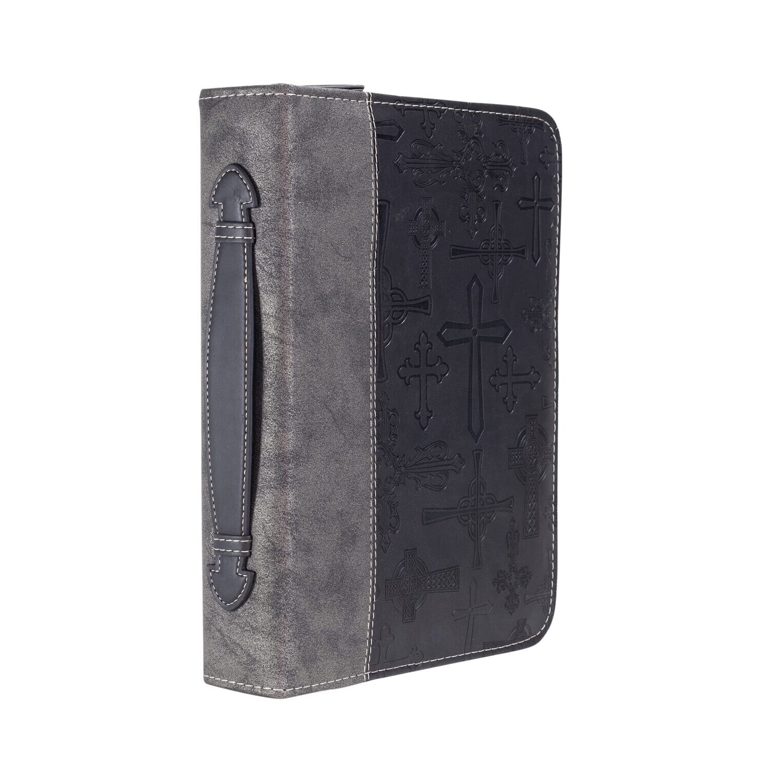 Cross Design Midnight Black and Silver Tone X-Large Faux Leather Bible Cover
