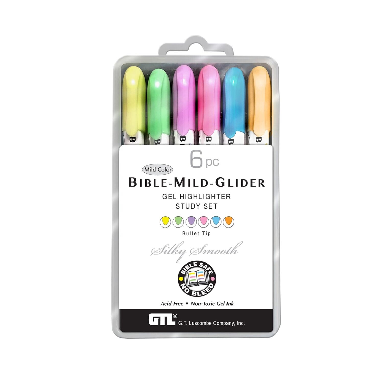 G.T. Luscombe Company, Inc. Bible Mild-Glider Gel Highlighter, Assorted Colors 6 Piece Set