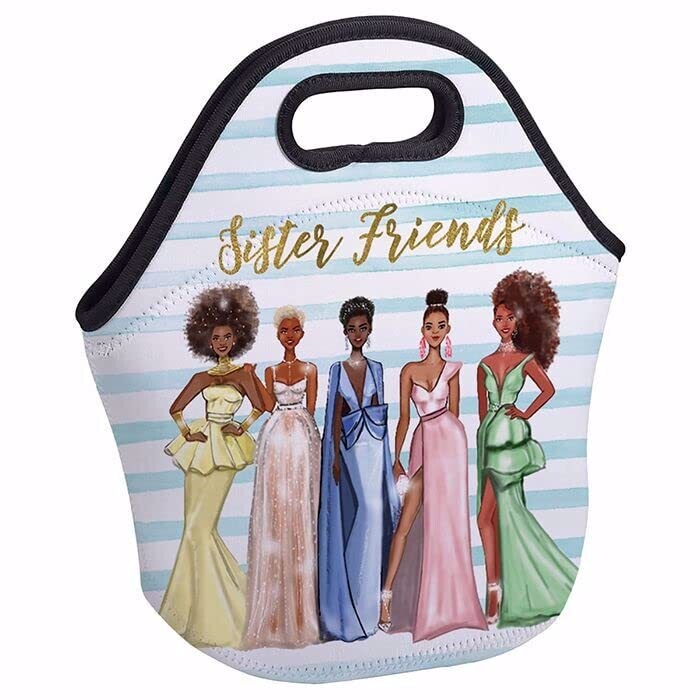 African American Expressions - Sister Friends Neoprene Insulated Reusable Lunch Bag, Lightweight and Portable