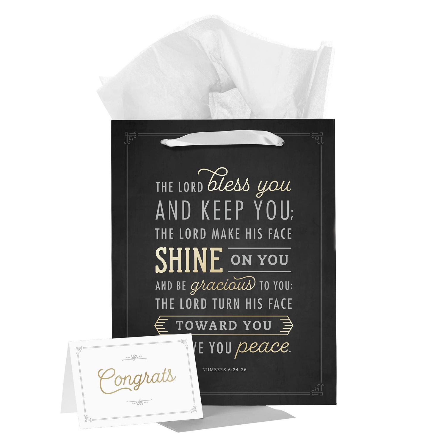 Large Portrait Style Gift Bag w/Greeting Card &amp; Tissue Paper Set for Graduates: Lord Bless You and Keep You