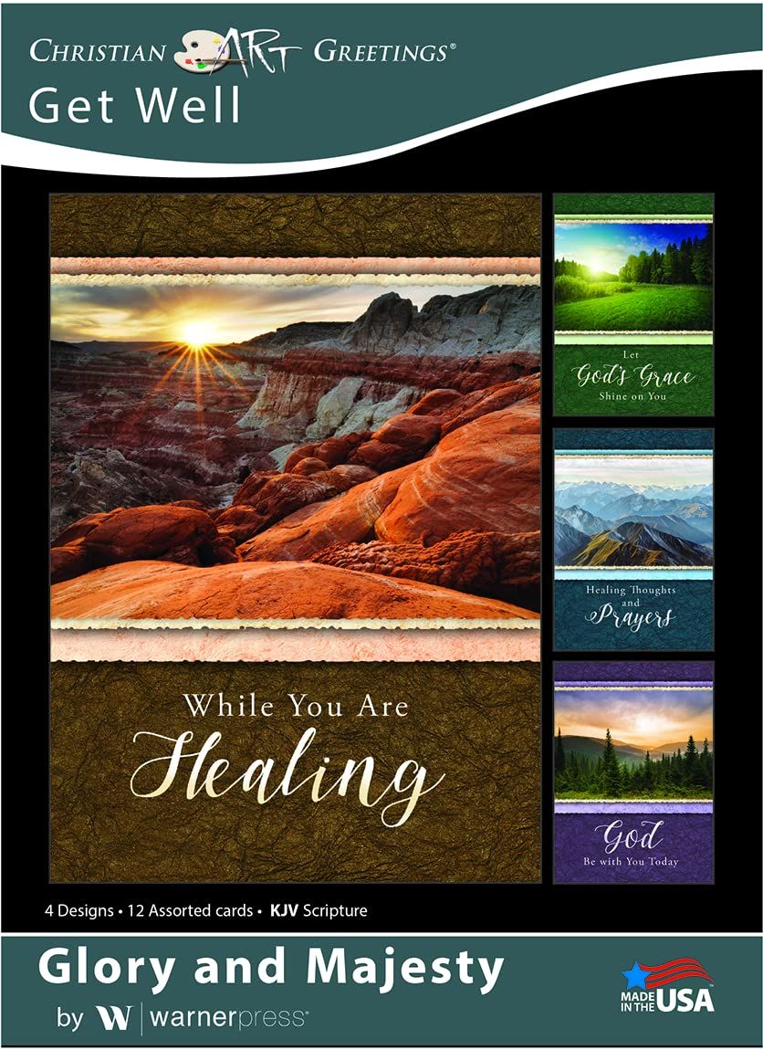 Christian Get Well Cards with Envelopes - Glory and Majesty - KJV Scripture - Package of 12