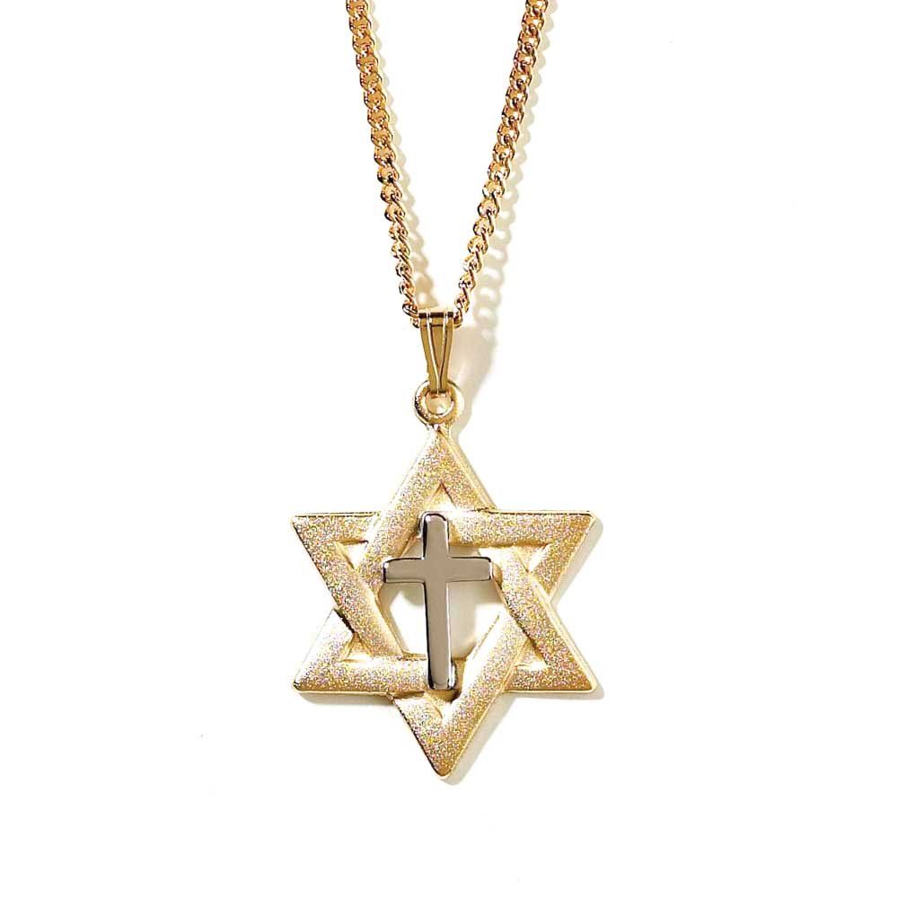 Dicksons Star of David with Silver-Tone Cross Center Gold-Plated 18-Inch Pendant Necklace