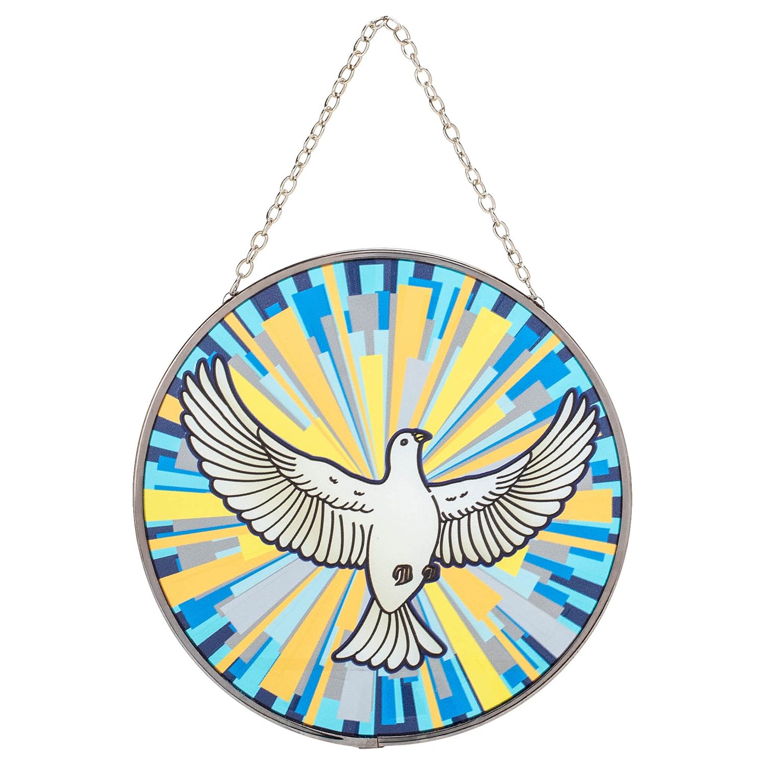 Dove Stained Glass Blue and Yellow 6 x 6 Glass Sun Catcher with Suction Cup