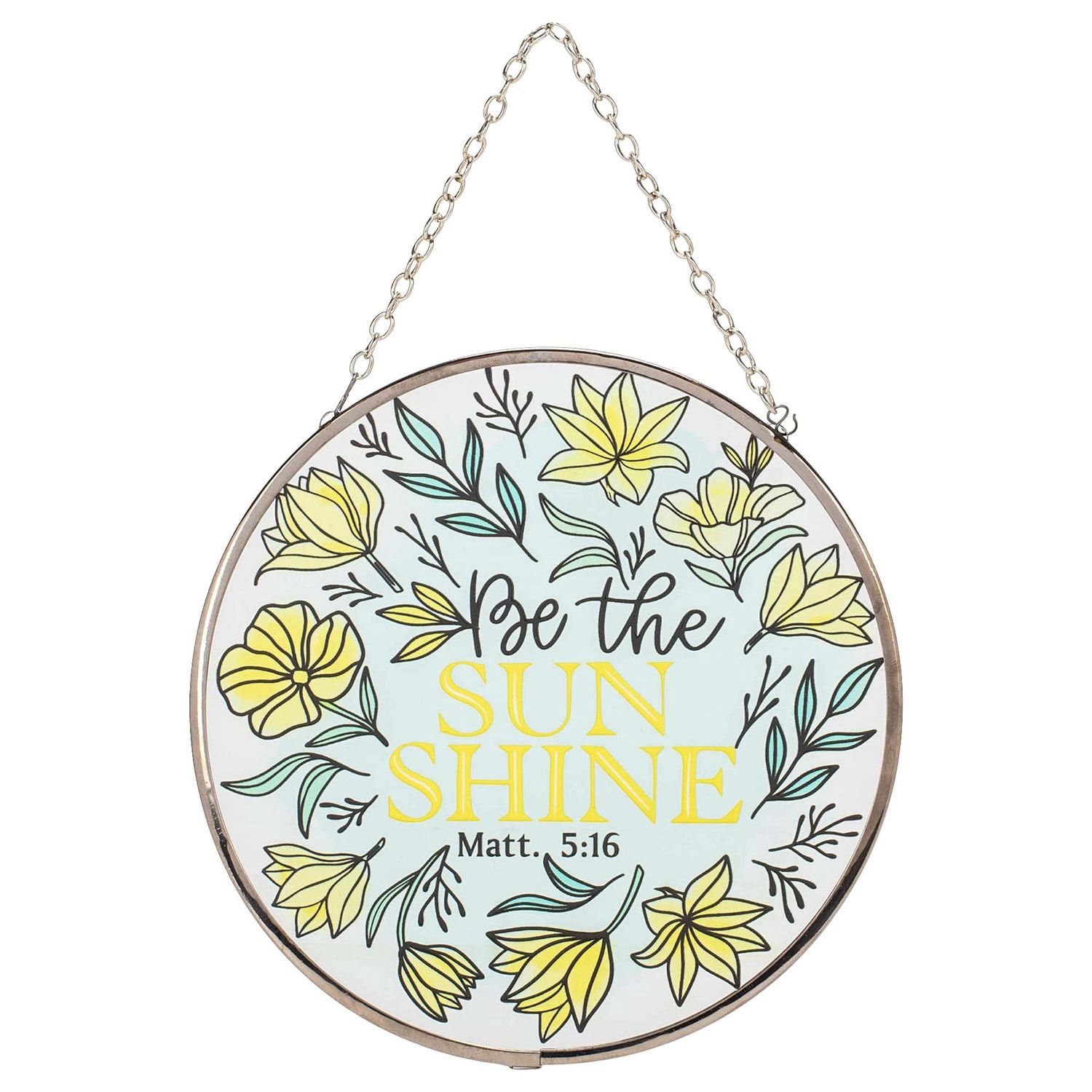 Be The Sunshine Floral Yellow 6 x 6 Glass Sun Catcher with Suction Cup
