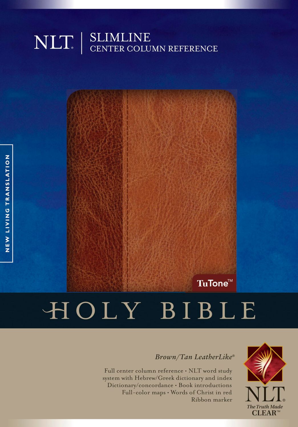 Slimline Center Column Reference Bible NLT, TuTone (LeatherLike, Brown/Tan, Indexed, Red Letter)