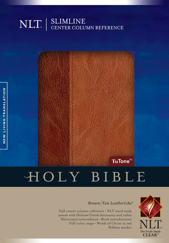 Slimline Center Column Reference Bible NLT, TuTone (LeatherLike, Brown/Tan, Indexed, Red Letter)