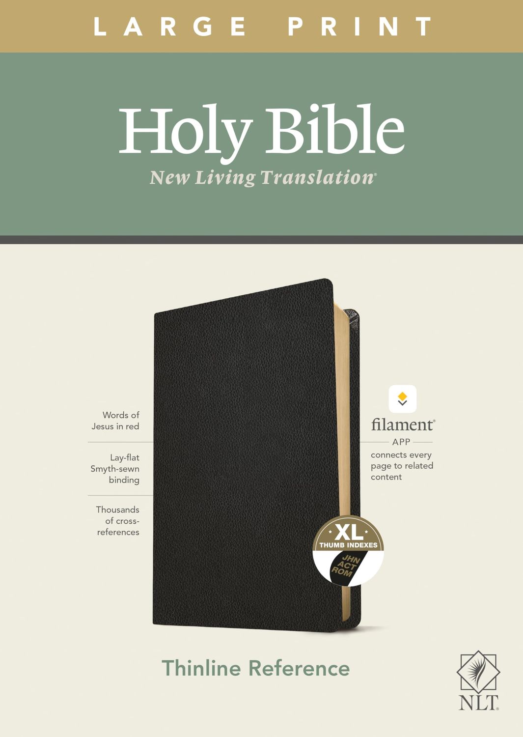 NLT Large Print Thinline Reference Holy Bible (Red Letter, Genuine Leather, Black, Indexed)