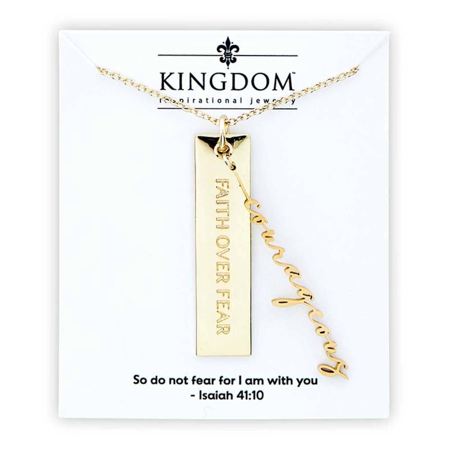 Faithworks Inspirational Stainless Steel Bar Pendant Necklace, 22-Inch Chain, Courageous