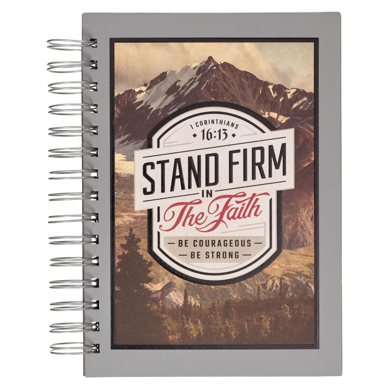 Gray Journal w/Scripture Stand Firm Large Bible Verse Notebook, 192 Ruled Pages, 1 Cor. 16:13 Bible Verse