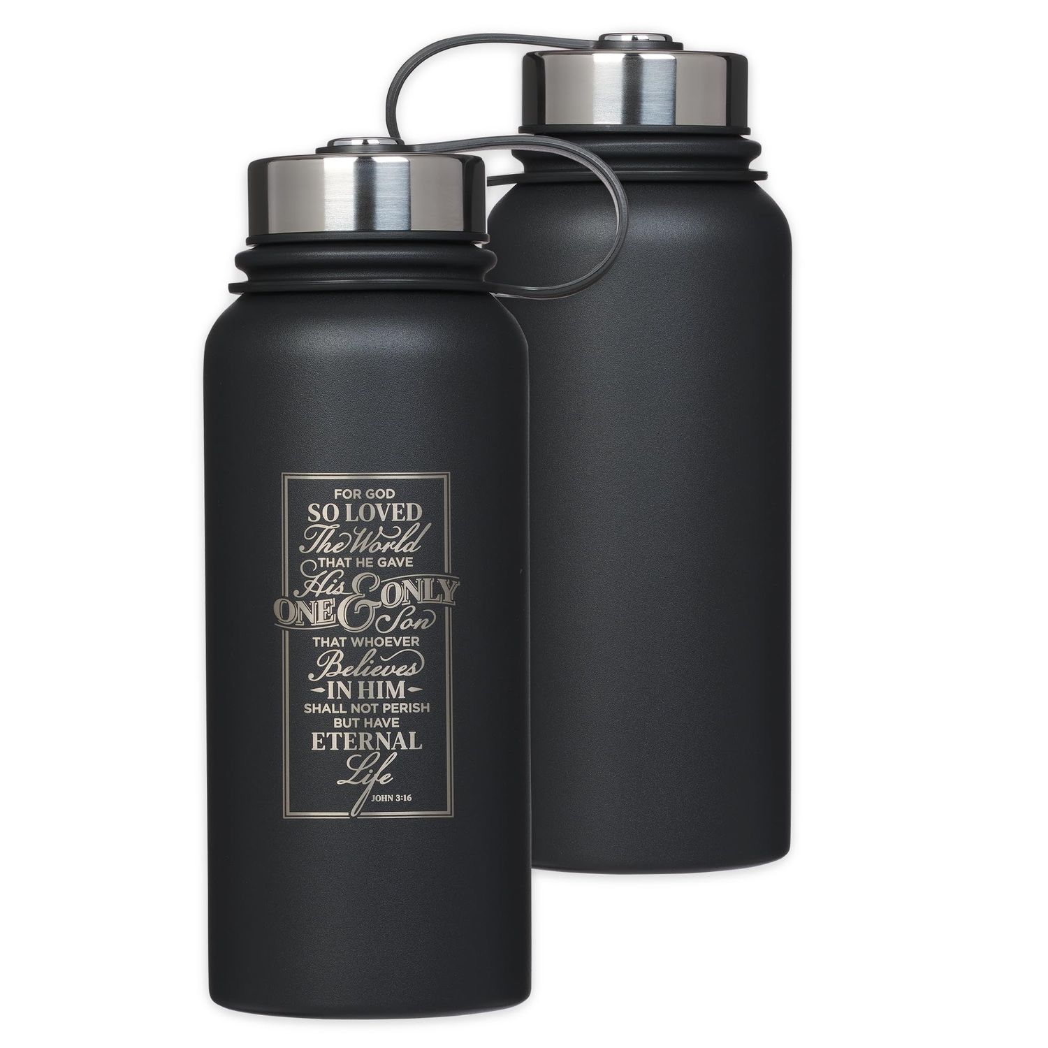 Insulated Water Bottle for Men &amp; Women: For God So Loved - John 3:16, Leak/Spill Proof, Black, 32 oz.