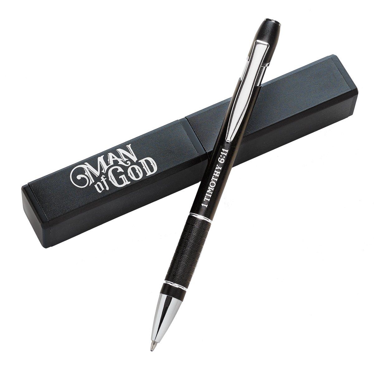 Classic Ballpoint Pen in Matching Gift Case - 1 Timothy 6:11 Black Ink for Journal, Planner, Writing, Notes