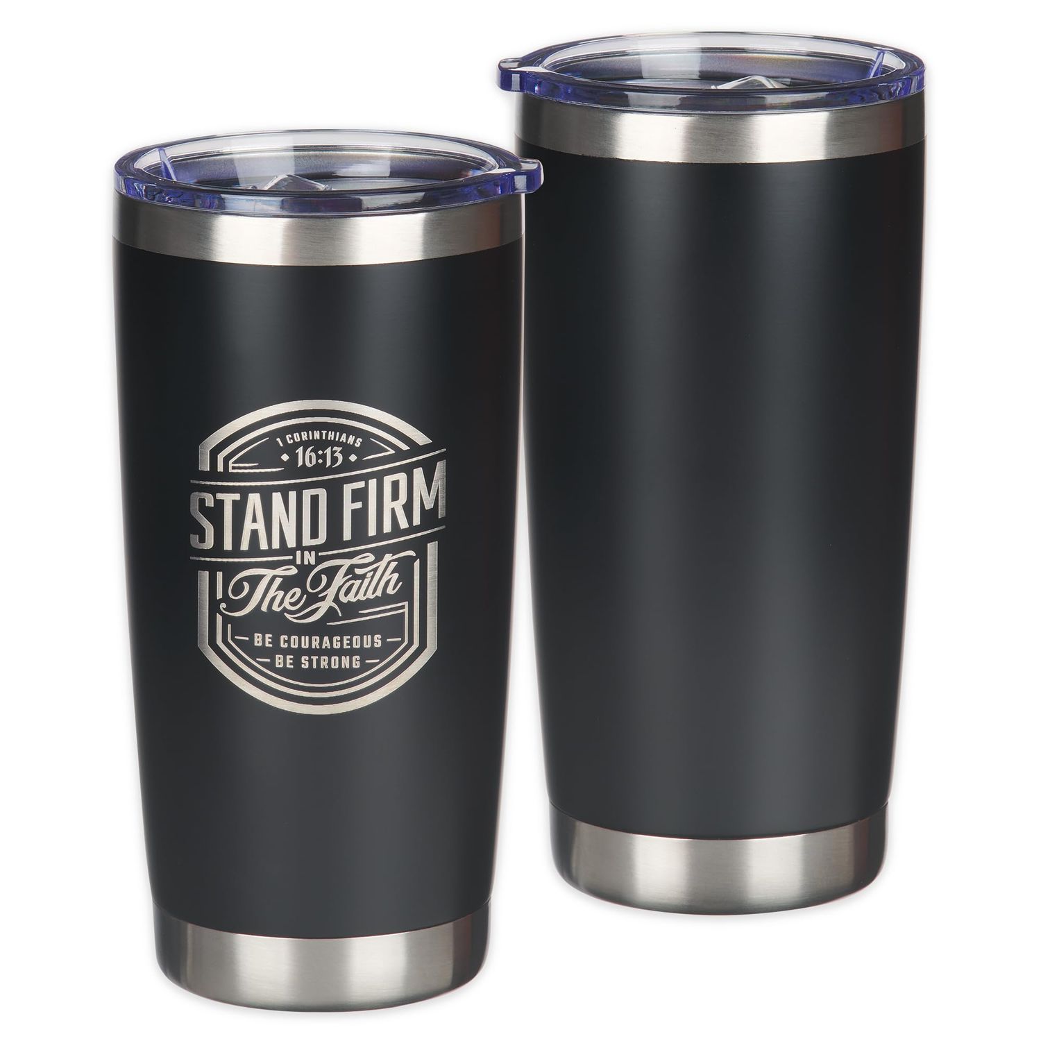 Travel Mug Tumbler for Men &amp; Women: Stand Firm, Double Wall Vacuum Insulated w/Lid, Hot/Cold Beverage, Black