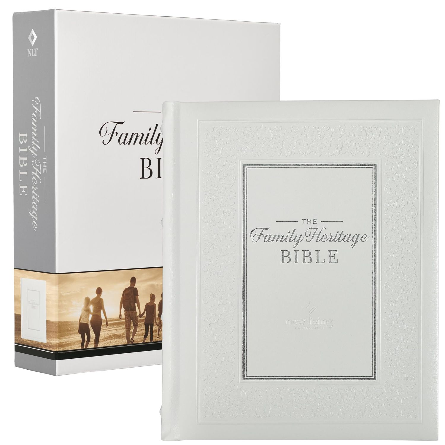 NLT Family Heritage Bible, Large Print Family Heirloom Devotional Bible, Vegan Leather Hardcover, White