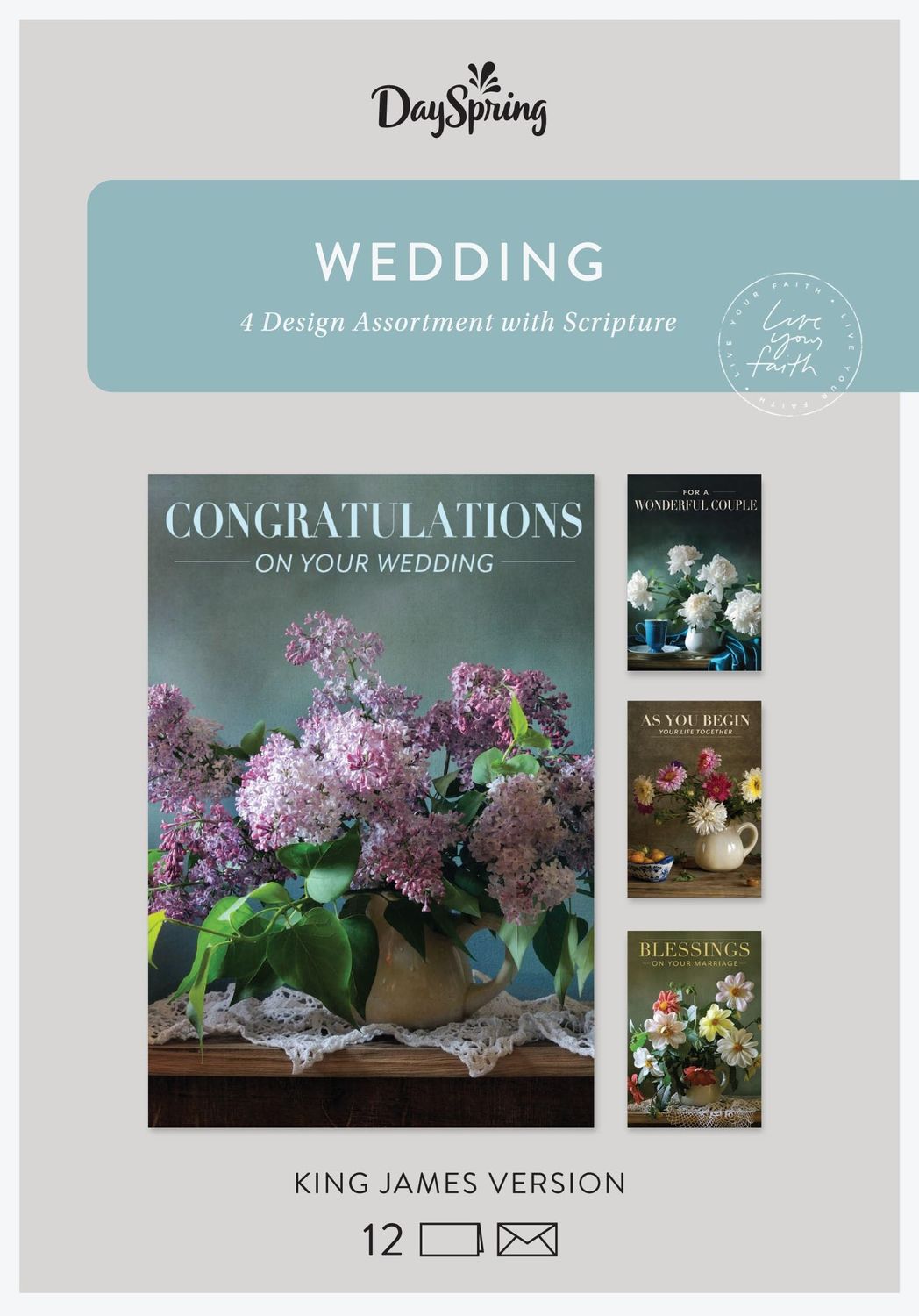 DaySpring - Congratulations on Your Wedding - 4 Design Assortment with Scripture - 12 Boxed Cards &amp; Envelopes