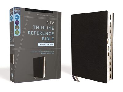 NIV, Thinline Reference Bible, Large Print, Bonded Leather, Black, Red Letter, Thumb Indexed, Comfort Print