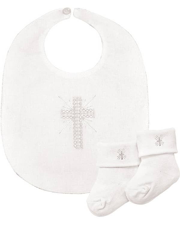 Embroidered Cross Bib &amp; Lace Sock Set, 6-12 Months