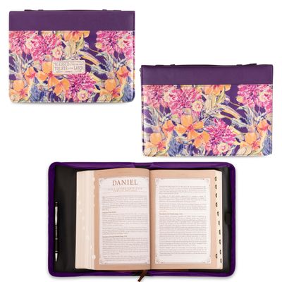 Women&#39;s Fashion Bible Cover Blessed is The One Jeremiah 17:7, Purple Floral Faux Leather, Medium
