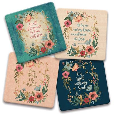 Floral Papers 4 Pack Assorted Image Coaster Set 4.25&quot;