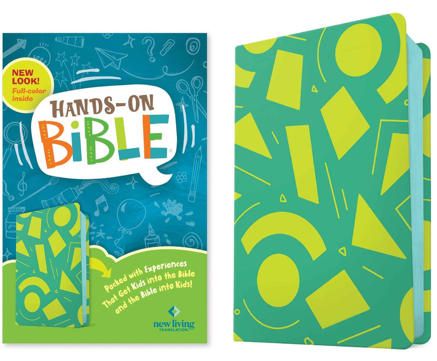 NLT Hands-On Bible for Kids, 3rd Edition (Green Lines and Shapes LeatherLike): Full-Color