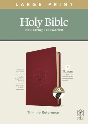 NLT Large Print Thinline Reference Bible, Filament Enabled (LeatherLike, Aurora Cranberry, Red Letter)