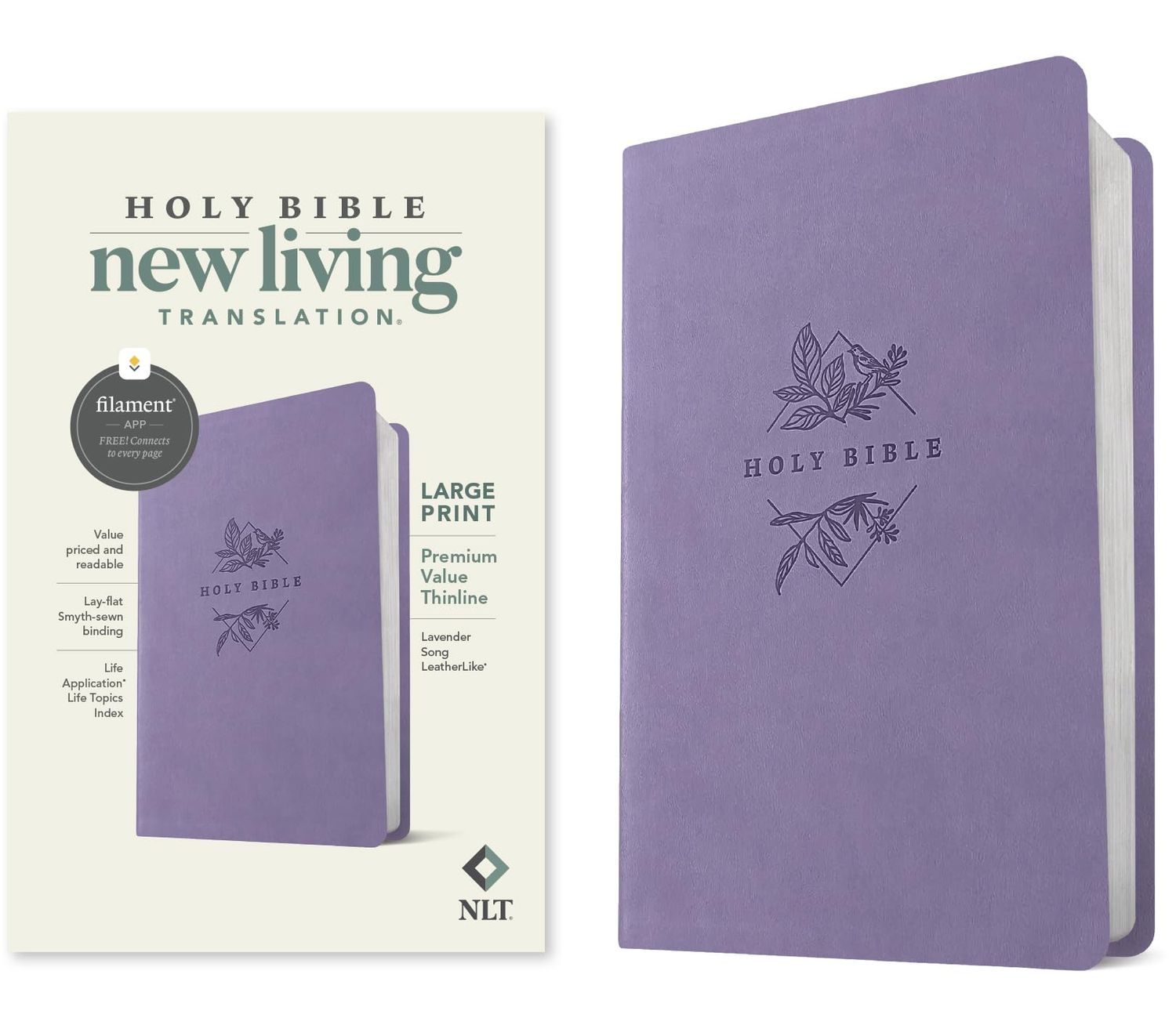 NLT Large Print Premium Value Thinline Bible, Filament Enabled (LeatherLike, Lavender Song)