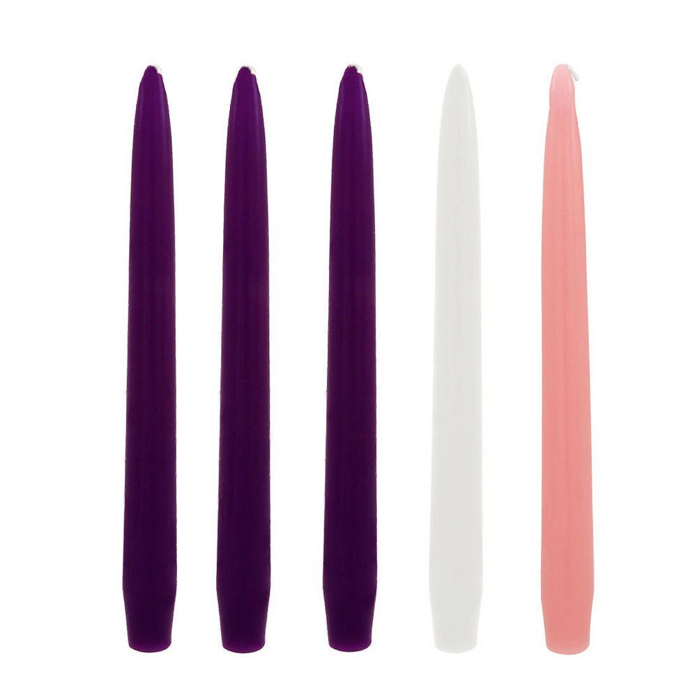 Abbey Gift Candles (Set of 5), 10 x 0.75", Purple/Pink