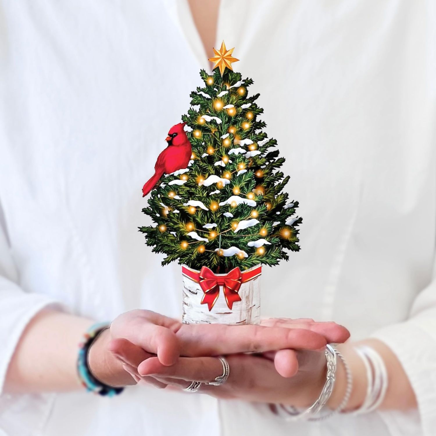 6&quot; Mini Merry Tree, Paper Flower Bouquet, 3D Popup Greeting Cards with Note Card &amp; Envelope