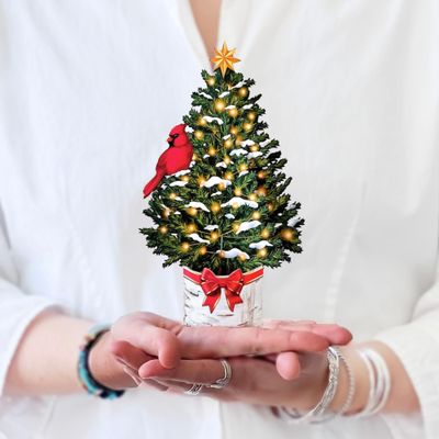 6&quot; Mini Merry Tree, Paper Flower Bouquet, 3D Popup Greeting Cards with Note Card &amp; Envelope