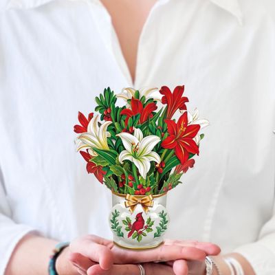 6&quot; Mini Winter Joy, Paper Flower Bouquet, 3D Popup Greeting Cards with Note Card &amp; Envelope
