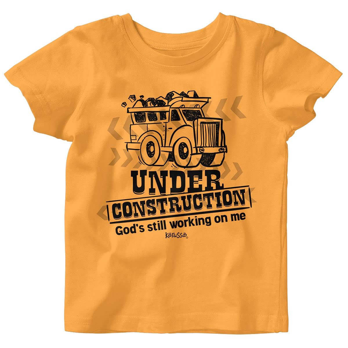 Kerusso Under Construction God&#39;s Still Working On Me Dump Truck Gold Cotton Baby T-Shirt, 6 Months