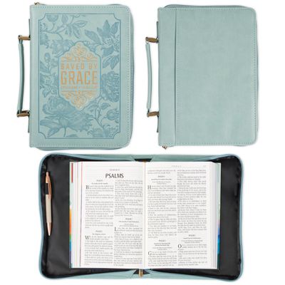 Saved by Grace Teal Faux Leather Fashion Bible Cover Medium- Ephesians 2:8