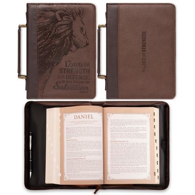 Strength and Defense Walnut-Brown Faux Leather Classic Bible Cover XLarge - Exodus 15:2